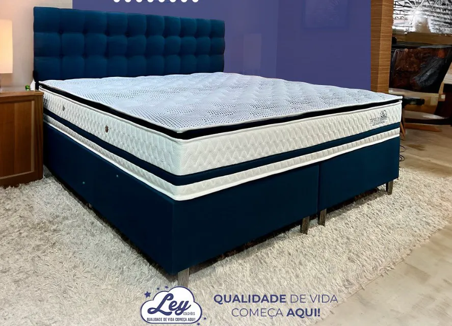 Conjunto Box Casal TOP BLUE Com PILLOWTOP marrom Molas Ensacadas Individuais Sistema ComfortCore