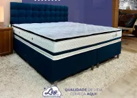 Conjunto Box Casal TOP BLUE Com PILLOWTOP marrom Molas Ensacadas Individuais Sistema ComfortCore