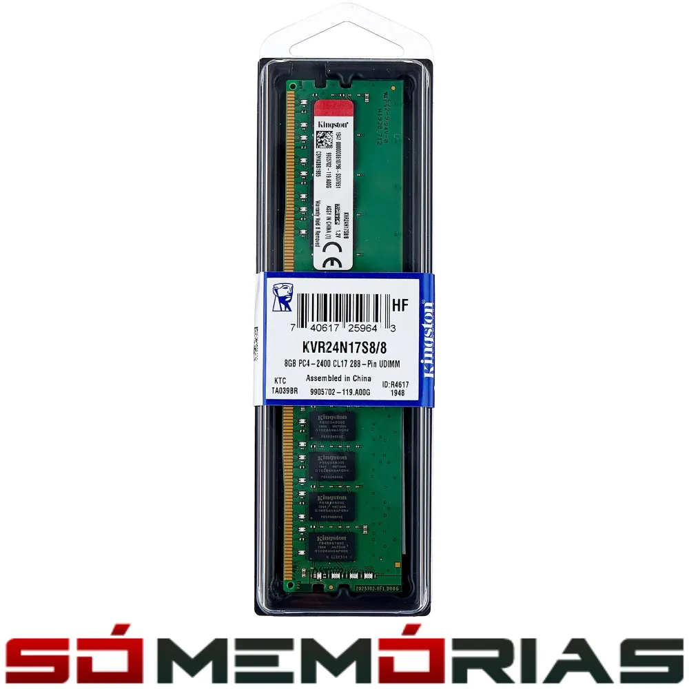 Memória RAM para PC DDR4 8GB 2400MHz Kingston - KVR24N17S8/8