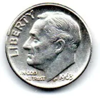 Estados Unidos - 1963D - 10 Cents - Prata .900 - Aprox 2,5g - 17,9mm
