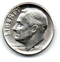 Estados Unidos - 1963D - 10 Cents - Prata .900 - Aprox 2,5g - 17,9mm