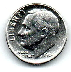 Estados Unidos - 1964D - 10 Cents - Prata .900 - Aprox 2,5g - 17,9mm