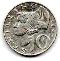 Áustria - 1958 - 10 Schilling - Prata .640 - Aprox 7,5g - 27mm
