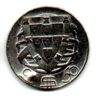 Portugal - 1946 - 2,50 Escudos - Prata .650 - Aprox. 3,5g - 20mm - C/ Dano - Mossa - Foto 2