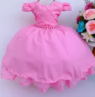 Vestido Festa Rosa Chiclete Claro Pérola