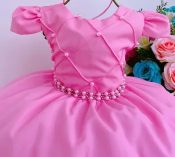 Vestido Festa Rosa Chiclete Claro Pérola - Foto 2