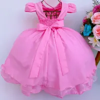 Vestido Festa Rosa Chiclete Claro Pérola - Foto 3