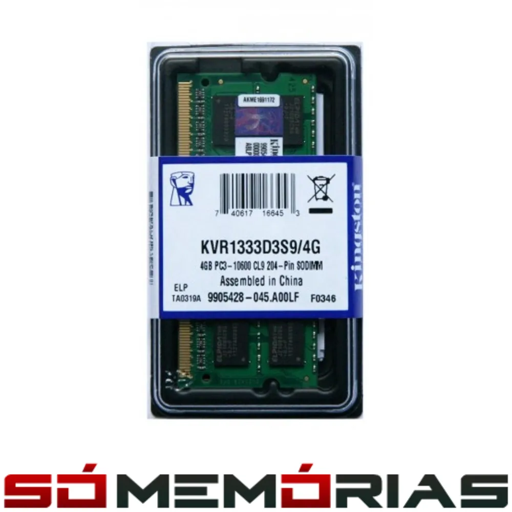Memória RAM para Notebook DDR3 4GB 1333MHz Kingston - KVR1333D3S9/4