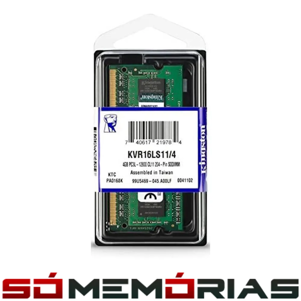 Memória RAM para Notebook DDR3L 4GB 1600MHz Kingston - KVR16LS11/4