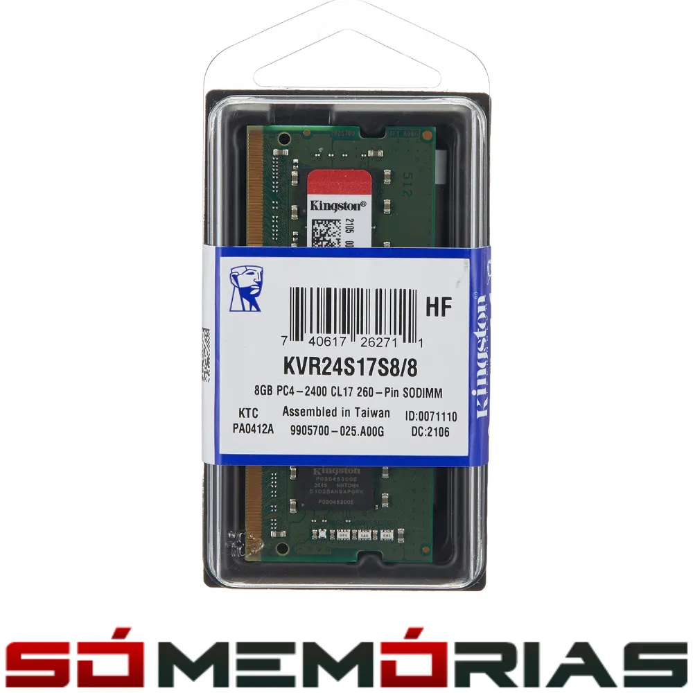 Memória RAM para Notebook Kingston 8GB DDR4 2400MHZ KVR24S17S8/8