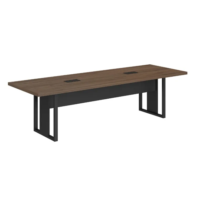 Mesa de Reunião Retangular 2700 com Tampo 40mm e 2 Caixas para Tomadas Pé Quadro Start