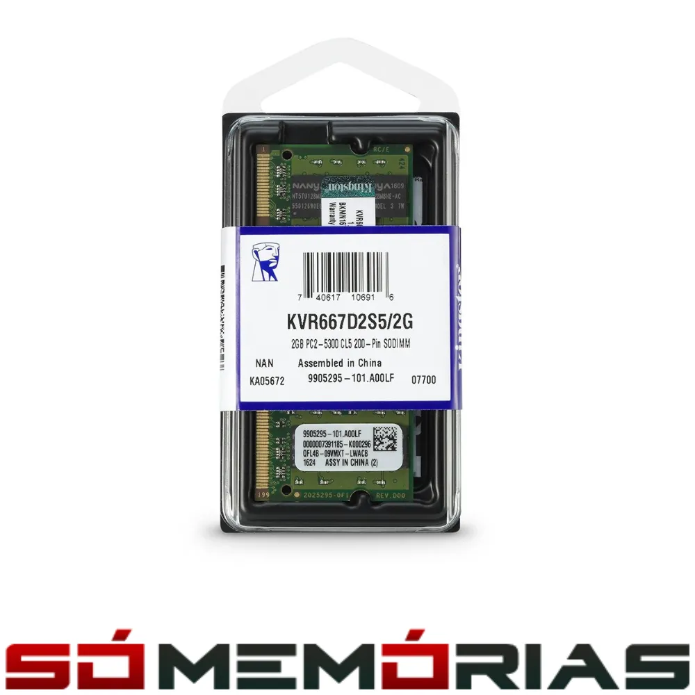 Memória RAM para Notebook DDR2 2GB 667MHz Kingston - KVR667D2S5/2G