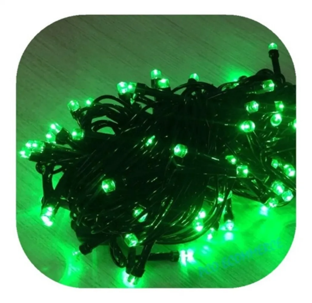 Cordao Pisca Externo Fixo 100 Led VERDE - Fio Verde Macho e Femia 10 metros
