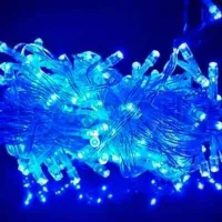 Cordão Pisca Externo Fixo 100 Led AZUL - Fio Cristal Macho e Femia 10 metros