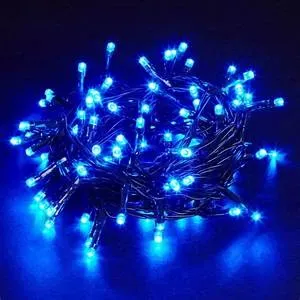 Cordão Pisca Externo Fixo 100 Led AZUL- Fio Verde Macho e Femia 10 metros