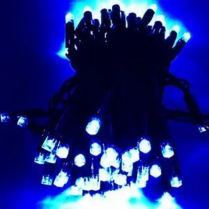 Cordão Pisca BLINDADO Externo Fixo 100 Led AZUL - Fio reforçado Verde Macho e Femia 10 metros