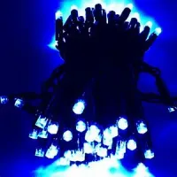 Cordão Pisca BLINDADO Externo Fixo 100 Led AZUL - Fio reforçado Verde Macho e Femia 10 metros