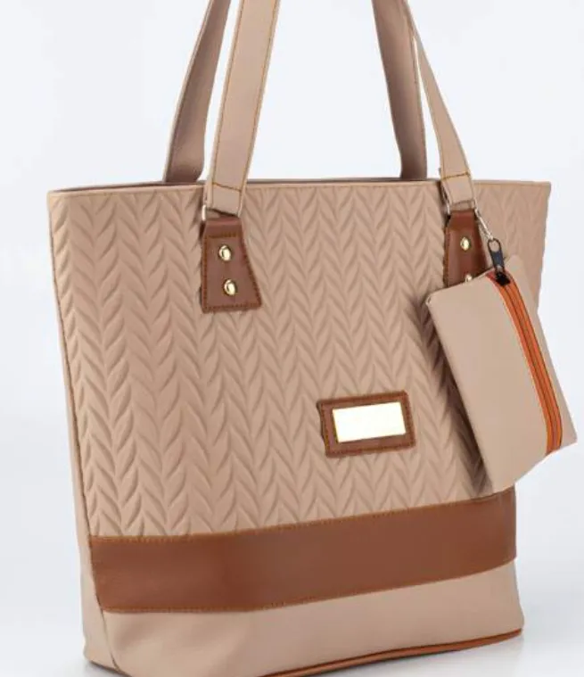 Bolsa Feminina Grande Com Detalhes Floridos + Porta Moedas Resistente Imagem