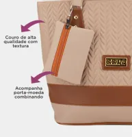 Bolsa Feminina Grande Com Detalhes Floridos + Porta Moedas Resistente - Foto 2