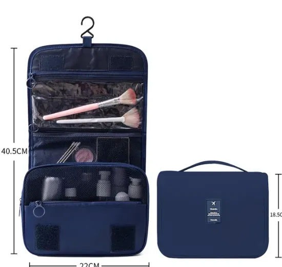 Saco de armazenamento de cosméticos portátil de alta capacidade com gancho, organizador de higiene pessoal, bolsa de maquiagem para mulheres