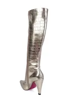 Bota Longa Aisha Crocodilo Metalizado Ouro com Numeração Especial em Promoção - Foto 3