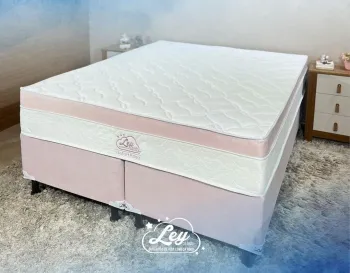 Conjunto Box Queem Isofort Luxo ROSA com Espuma D26 selada e Malha Fria