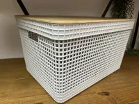 Cesto Organizador Grid com Tampa Bambu 20L Nude  Ref. CG355