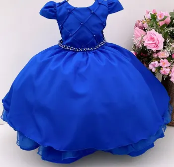 Vestido Festa Azul Royal Pérola Mod.1