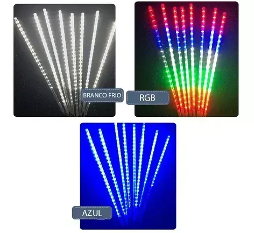 Jogo 8 Tubo Led 50 CM Led Colorida RGB - Snow Fall Efeito Neve