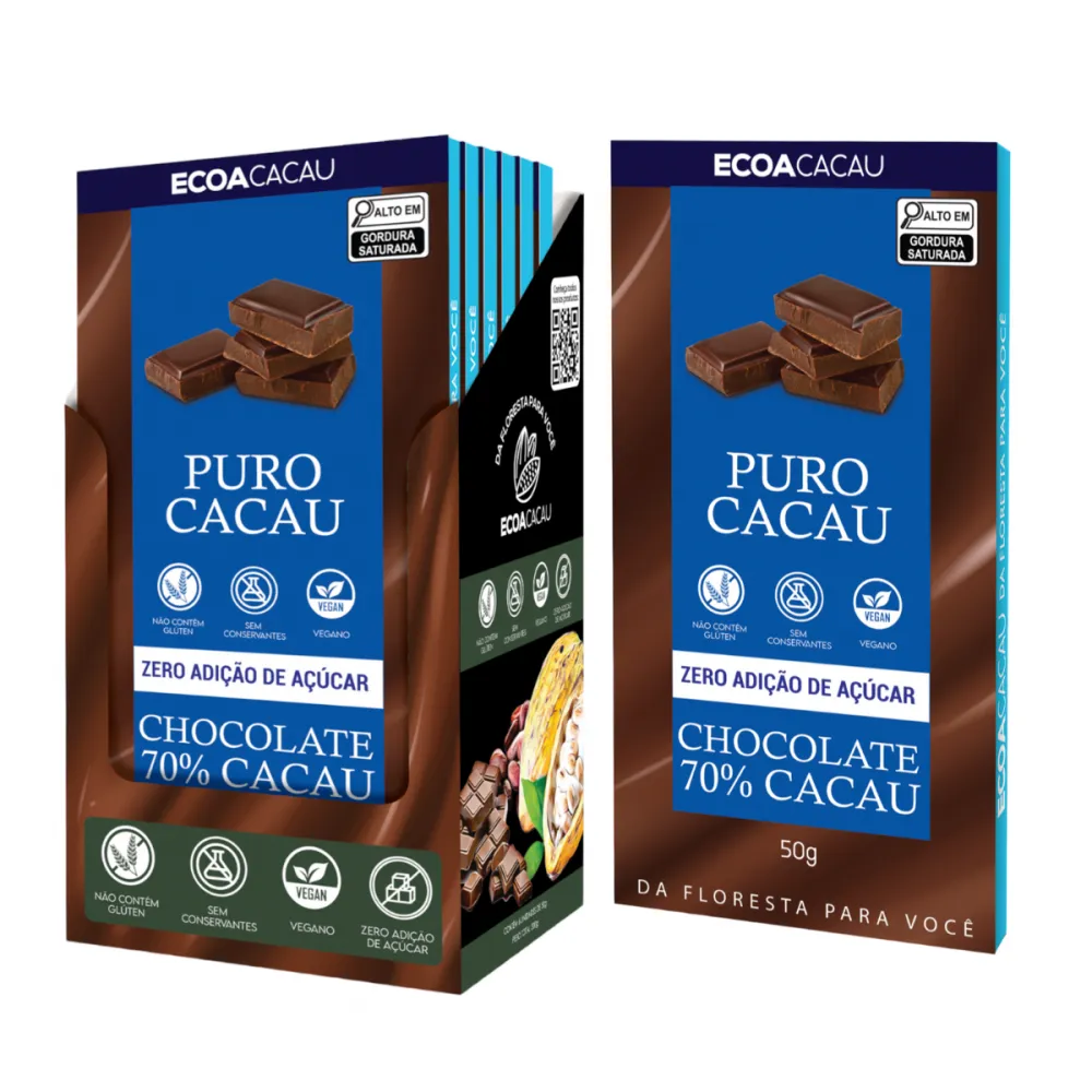 Tablete de Chocolate 70% Puro Cacau -ZERO AÇÚCAR - Display com 6 tabletes Imagem