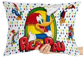 Capa de Almofada ou Travesseiro Pica Pau bolinhas desenho