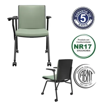 Kit com Duas Unidades Cadeira de Treinamento Audiplax Estofada com Prancheta Antipânico Fixa