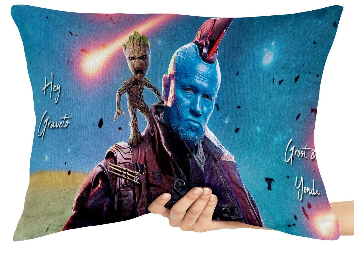 Capa de Almofada ou Travesseiro Guardiões da Galáxia graveto Groot Yondu Imagem