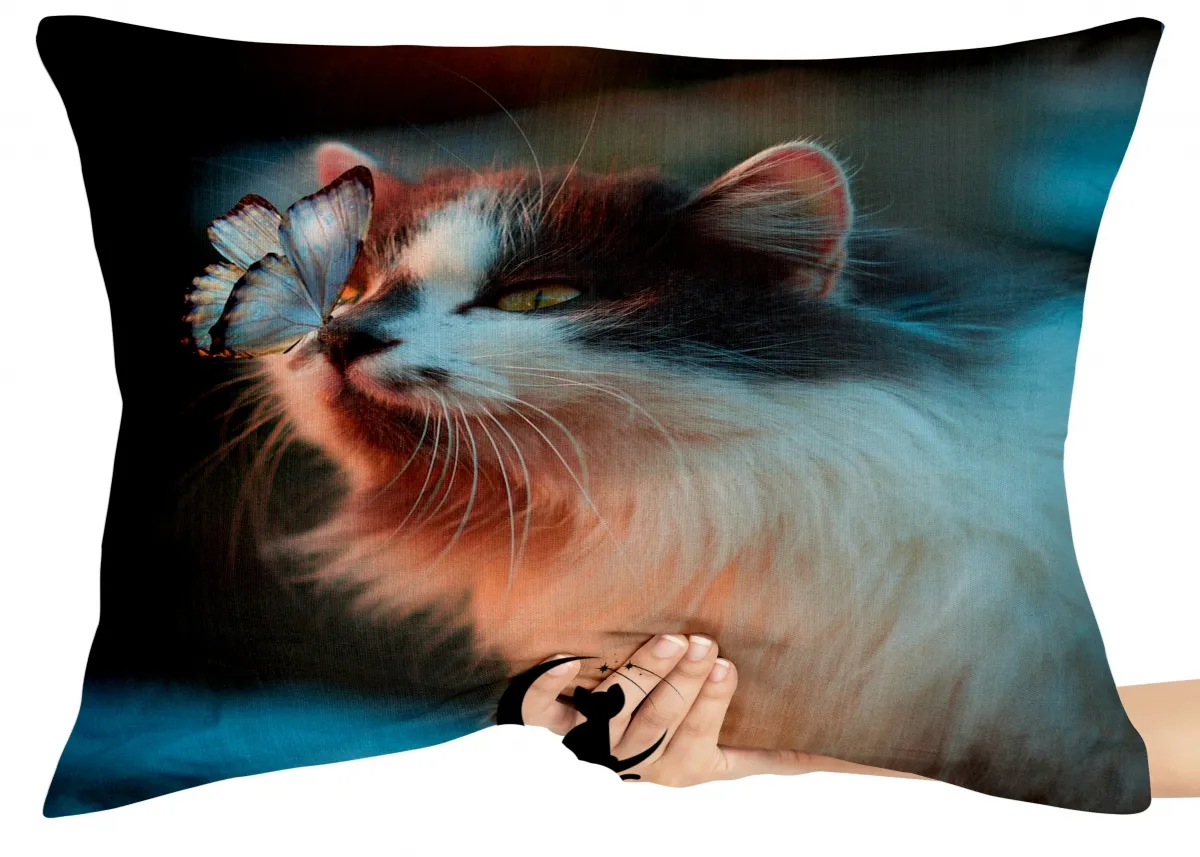Capa de Almofada ou Travesseiro Gato Borboleta