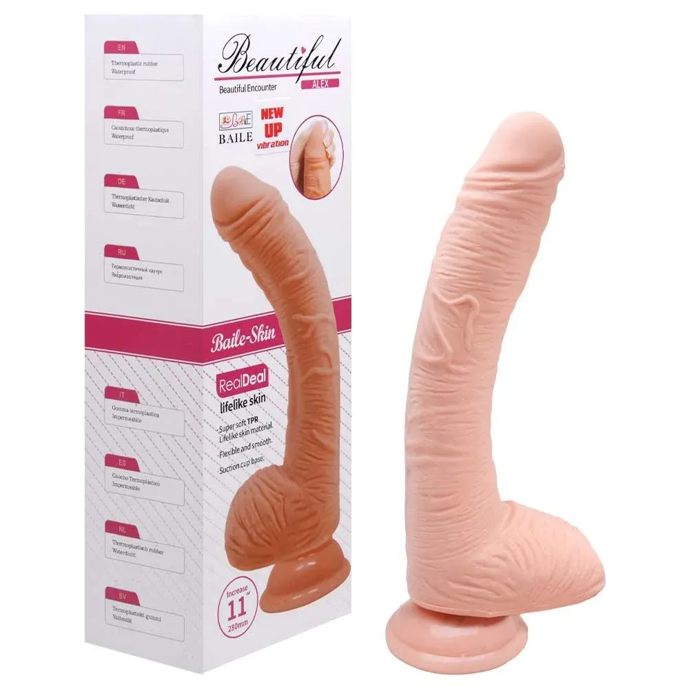 Pênis Realístico 27 cm com Glande Saliente, Escroto e Ventosa – BEAUTIFUL ALEX 