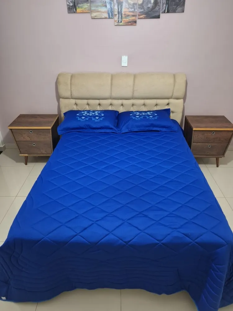Jogo de Cobreleito Bordados Vitória Queen 03 Peças Azul