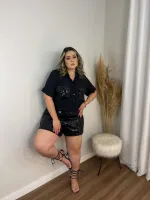 Conjunto Camisa Shorts Paetês It Curves Preto - Foto 5