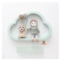 Menino com Pet - 2 balões - Nuvem G colorida - Porta Maternidade