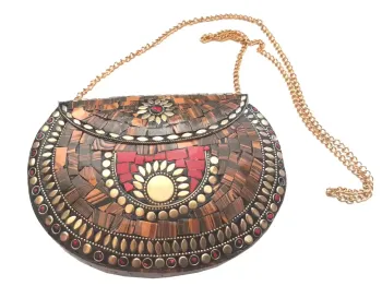 ESGOTADO! Bolsa Mosaico Metal Opaca Marrom. Pequenos defeitos Tamanho  M