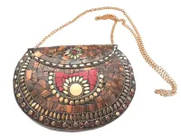ESGOTADO! Bolsa Mosaico Metal Opaca Marrom. Pequenos defeitos Tamanho  M