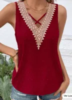 SHEIN LUNE Ponto Suíço Renda Guipura Contraste Blusa Sem Mangas - Foto 3