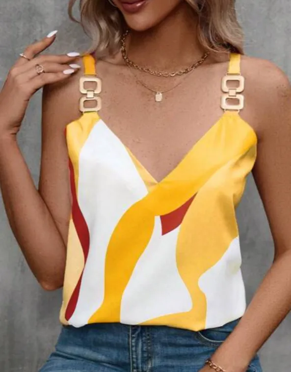 SHEIN Privé Bloco De Cores Detalhe Da Corrente Top Cami