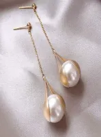  Par Elegante Liga De Cobre Detalhe De Pérola Falsa Brincos Pendentes Para Mulheres Para Diário Trajeto - Foto 2