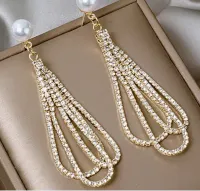 2 Peças Europeu E Americano Exagerado Comprido Embutidos Diamante Pingo D'Água Senhoras Brincos Banquet - Foto 3