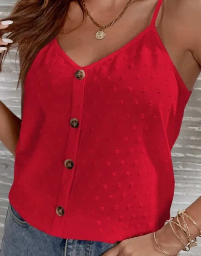 SHEIN Frenchy Top cami ponto suíço botão frontal Imagem