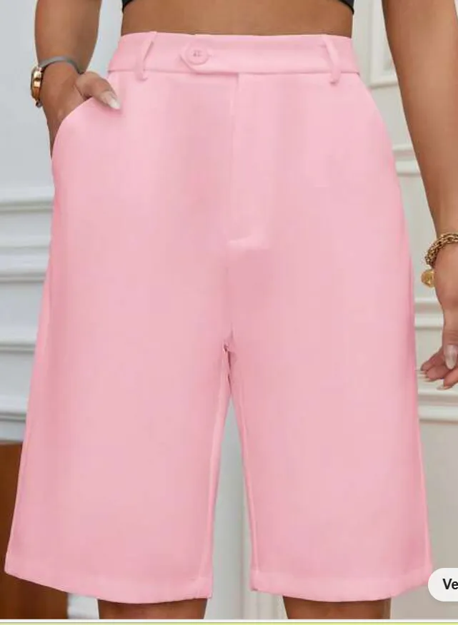  SHEIN Essnce Sólido Bolso Inclinado Shorts Imagem