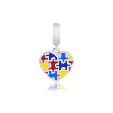 Berloque de Prata 950 -  símbolo autismo coração  - 251787