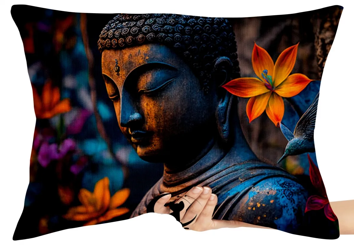 Capa de Almofada ou Travesseiro Buda flor Sidarta Gautama