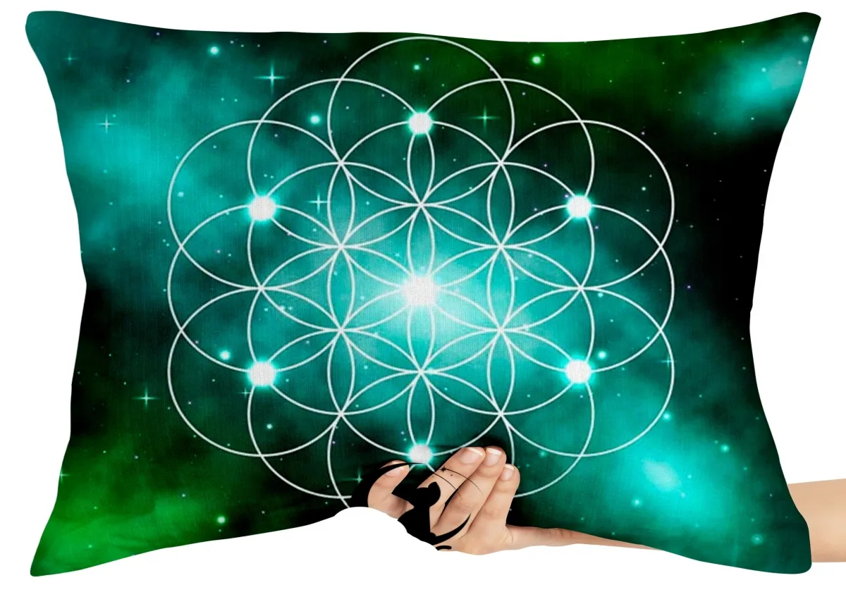 Capa de Almofada ou Travesseiro Geometria sagrada verde Imagem