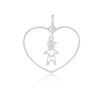 Pingente de prata coração com menino - 251133